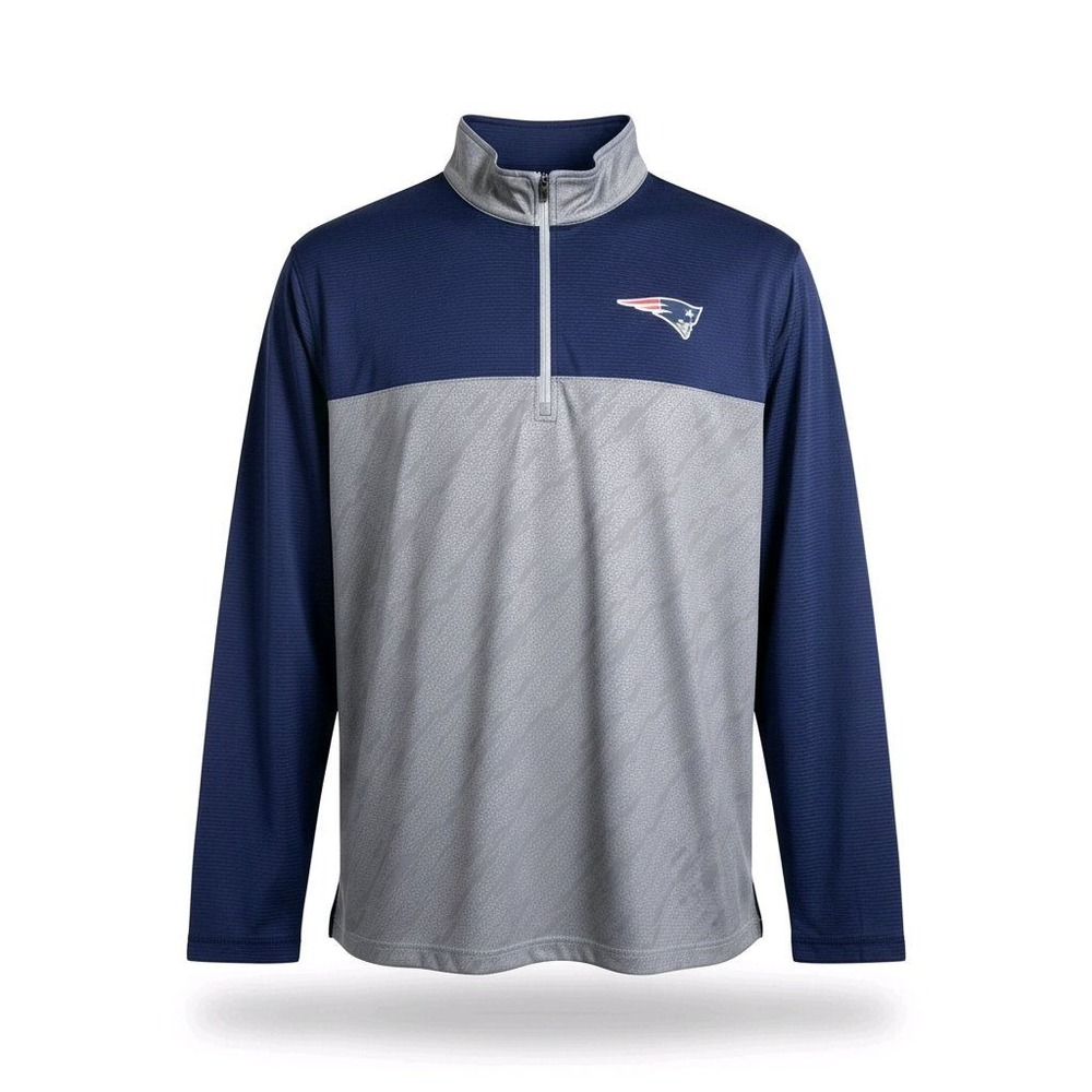 NFL Team Apparel New England Patriots Mens Navy Grey Quarter Zip Pullover 2XL‎